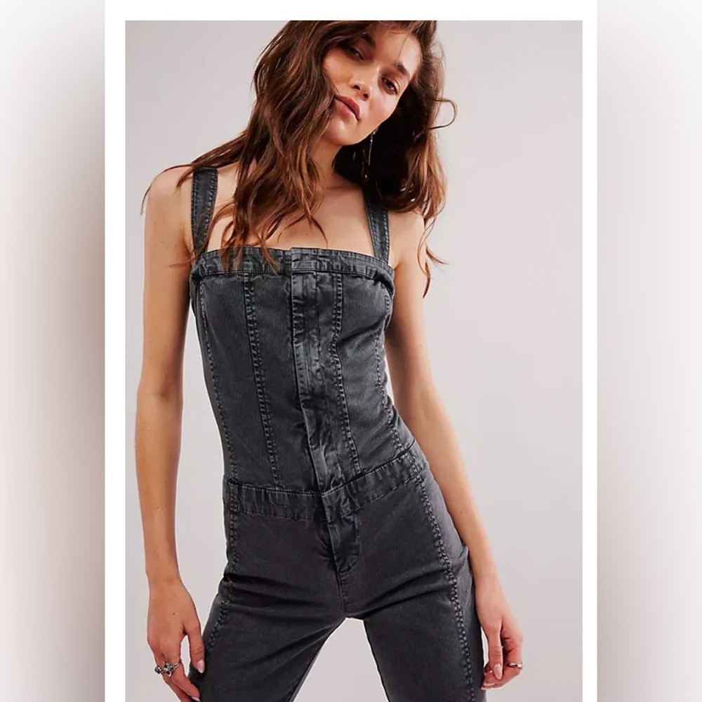 Free People Black Denim Jumpsuit